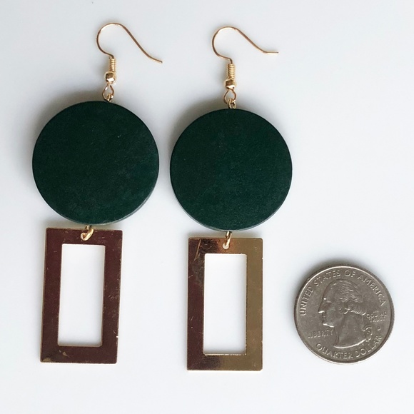 NEW "Theory" Wooden Geometric Earrings (Green) - Picture 2 of 5